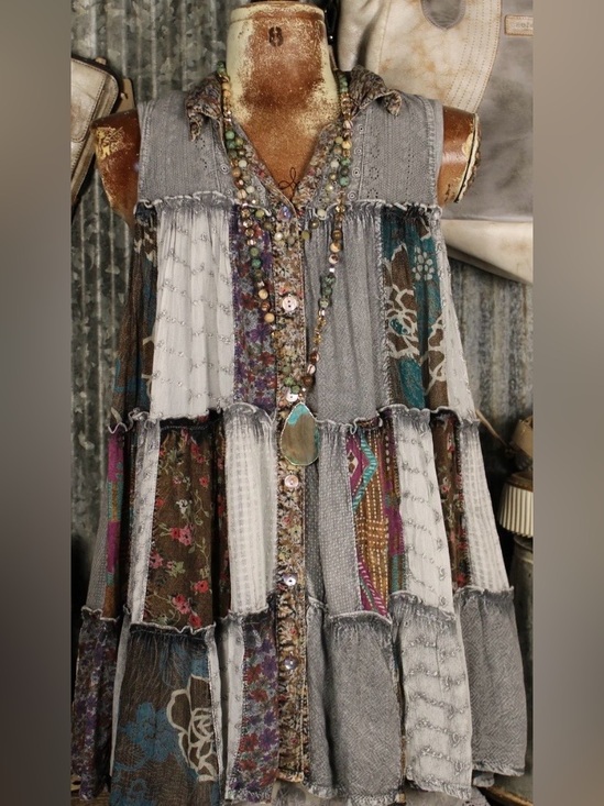 Young Threads Tops - Young Threads Boho Patchwork Sleeveless Tunic/Dress in Slate. Size XL. NWT.